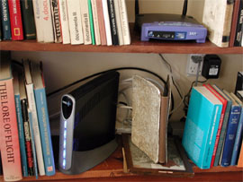 Satellite modem and Linksys router